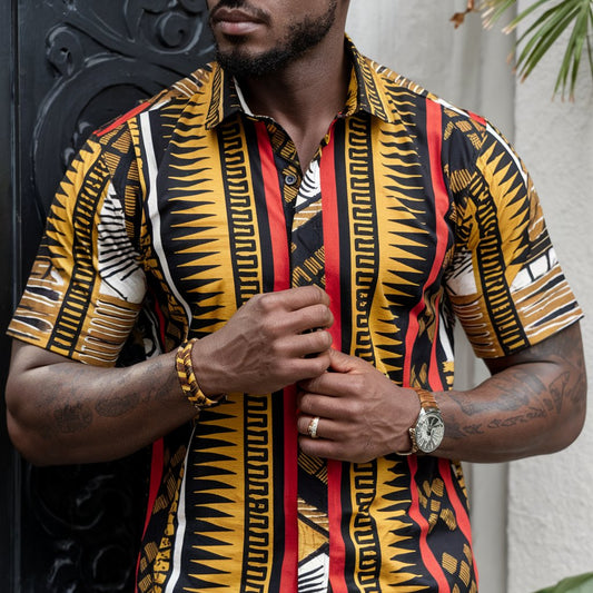 Men's African Adinkra Heritage Button-Up Shirt