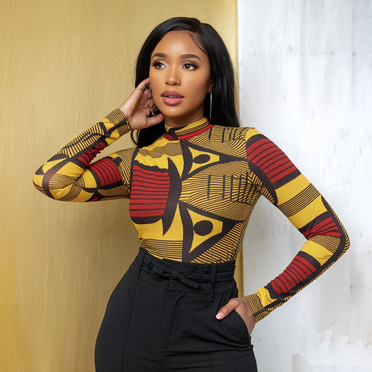 Women's African Bodysuit with Bold Geometric Patterns