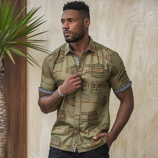 Men's African Earth Essence Short Sleeve Button-Up