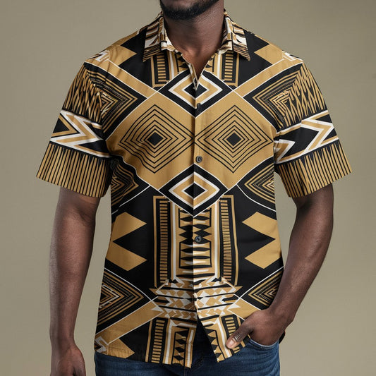 Men's African Luxe Geometric Heritage Button-Up Shirt