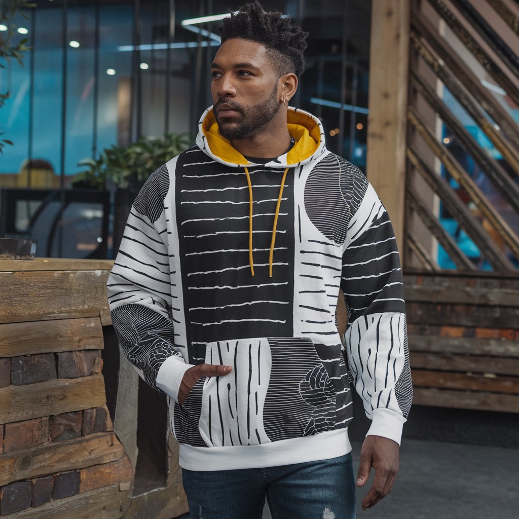 Men's African Bold Mudcloth Contrast Hoodie