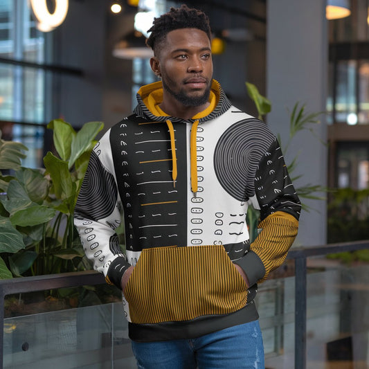 Men's African Monochrome Mudcloth Contrast Hoodie
