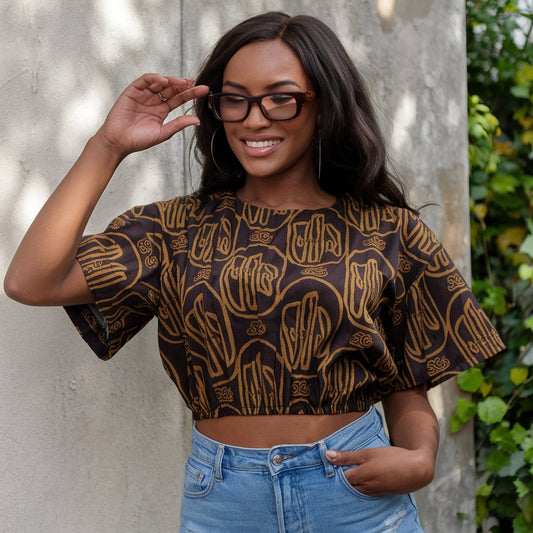 Women's Printed Crop Top with African Symbols