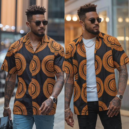 Men's African Urban Geo Edge Button-Up